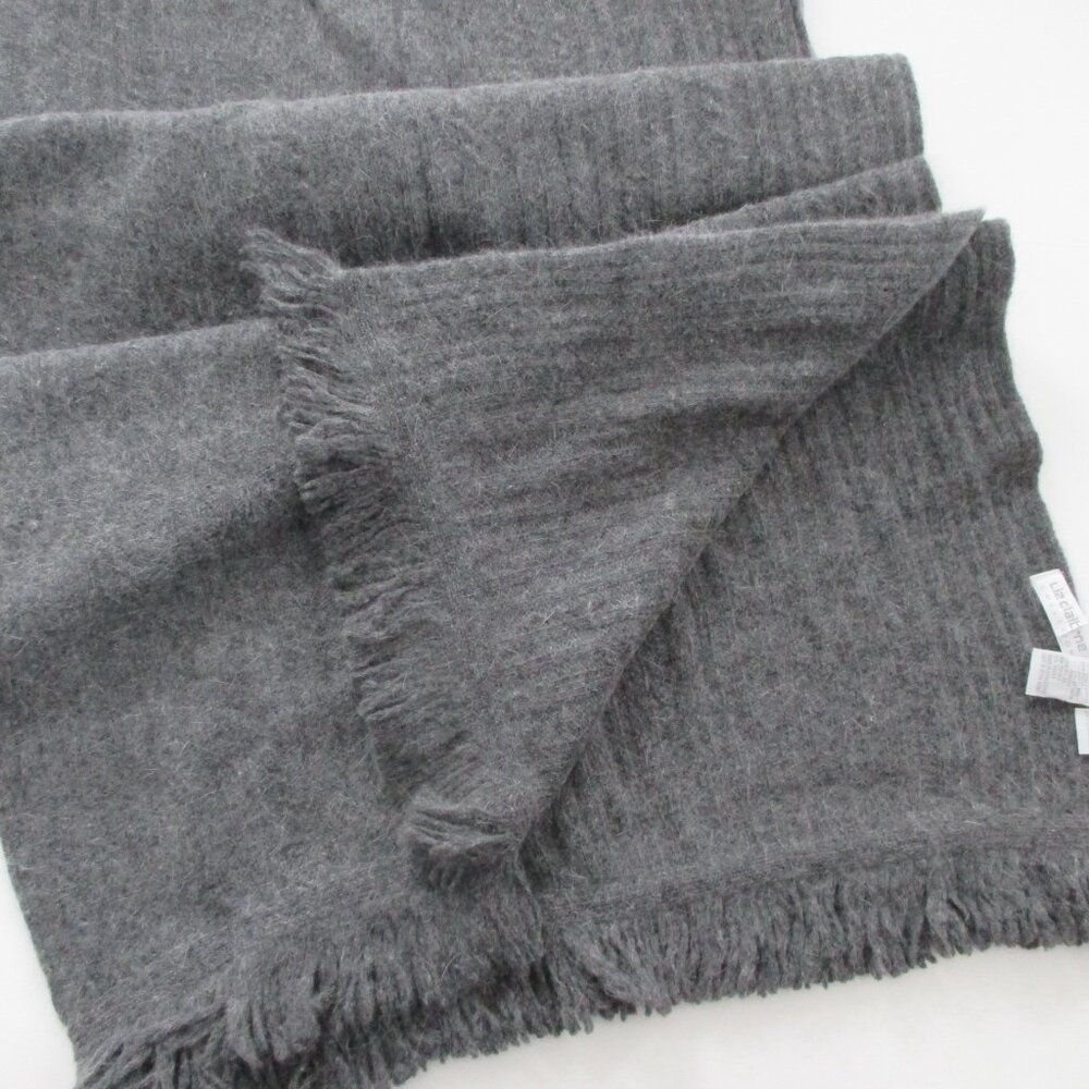Angora Wool Blend Shawl Scarf Grey Ribbed Texture Vintage Hong Kong